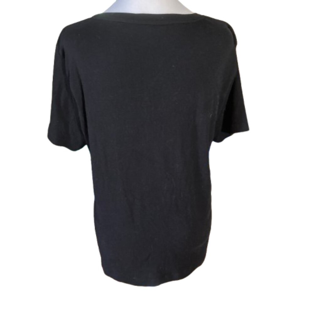Karen Scott Women's V-Neck Black Cotton Tee Short Sleeves Embellished, sz. Large - Picture 4 of 9